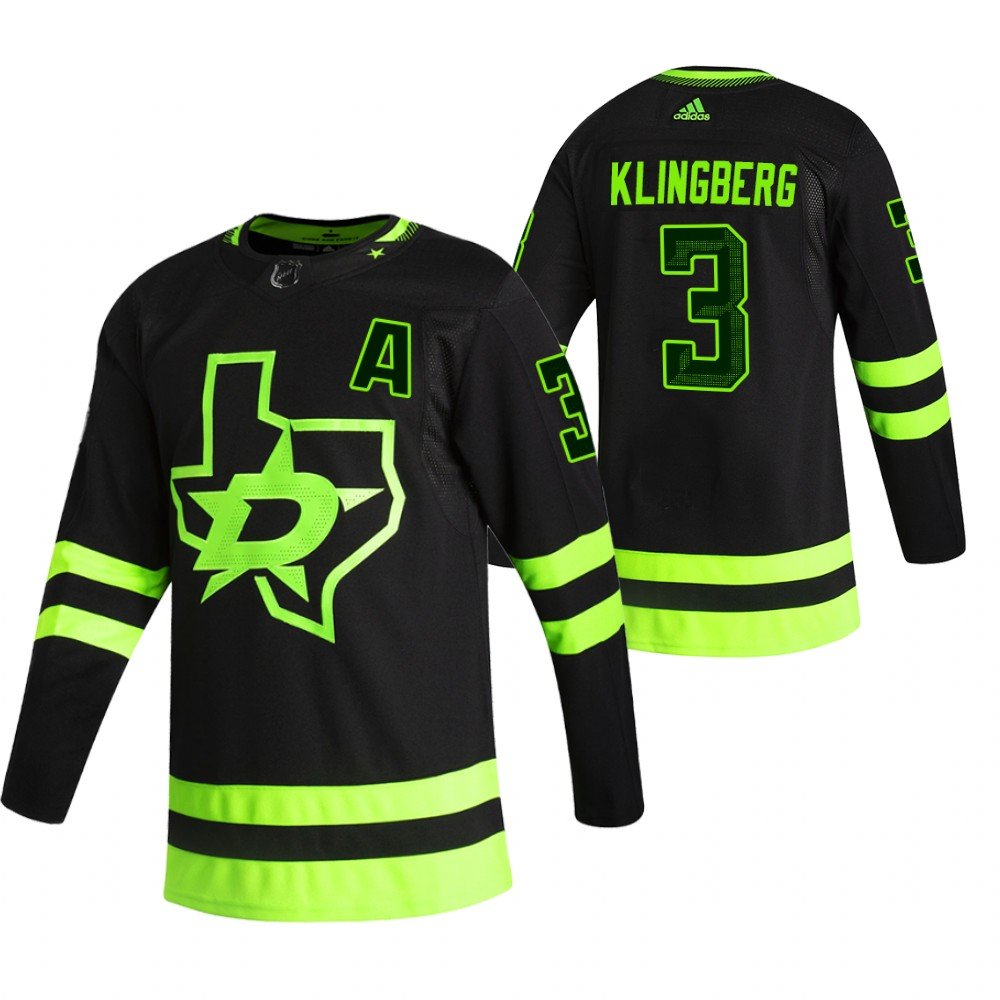 Men's Dallas Stars #3 John Klingberg Black 2020-21 Reverse Retro Alternate Hockey Jersey