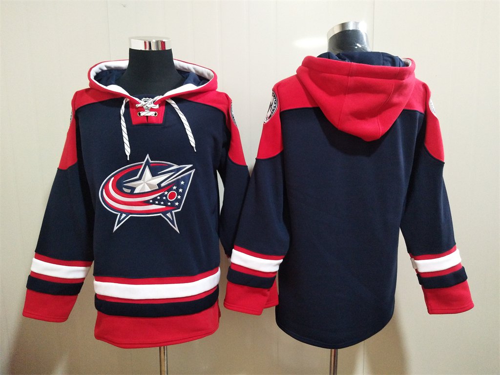 Men's Columbus Blue Jackets Blank Custom Any Name/Number Navy Lace-Up Pullover Hoodie Jersey