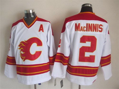Men's Calgary Flames #2 Al MacInnis White Throwback CCM Jersey