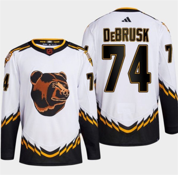 Men's Boston Bruins #74 Jake DeBrusk White 2022-23 Reverse Retro Stitched Hockey Jersey
